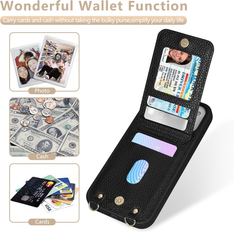 Keallce Case for iPhone 17 Pro Max 6.9'', Crossbody Wallet Case Purse with RFID Blocking 3 Card Holders, Flip Folio Leather Cover with Lanyard Wristlet Strap Women Lady for iPhone 17 Pro Max, Black - Image 2